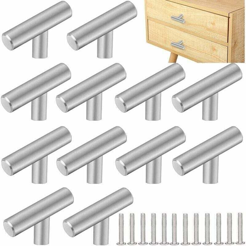 12 PCS Poignee de Meuble Cuisine Acier Inoxydable 5032mm Poignée Meuble T Bouton de Porte Argenté Boutons de Tiroir Monotrou en T Bouton de Meuble