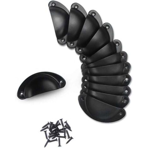 12 Pcs Poignée de Noir Coquille Vintage,Rétro Poignée de Shell Pour Porte Cabinet, Tiroir, Porte-Fer Incurvé Boutons de Porte (24 Vis)