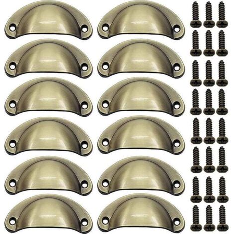 12 PCS Poignée de Porte Coquille Rétro 82mm Poignée pour Meuble Tiroir Vintage avec Vis Bronze Brossé