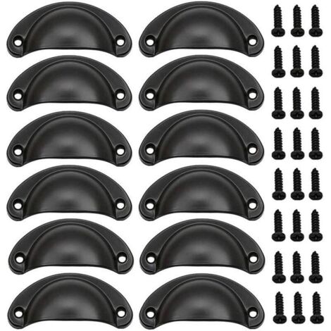 12 PCS Poignée de Porte Coquille Rétro 82mm Poignée pour Meuble Tiroir Vintage avec Vis Noir