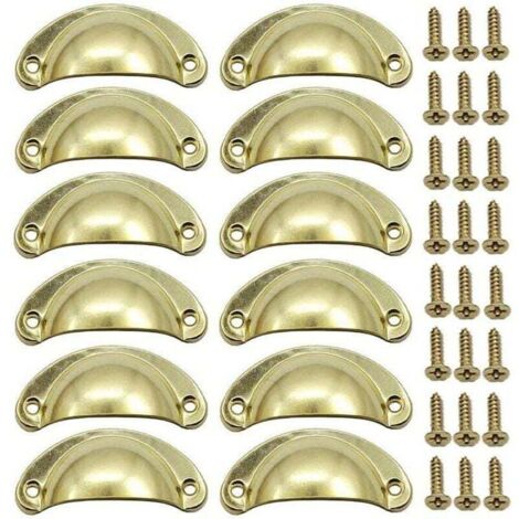 12 PCS Poignée Doré de Porte Coquille Rétro 82mm Poignée pour Meuble Tiroir Vintage avec Vis
