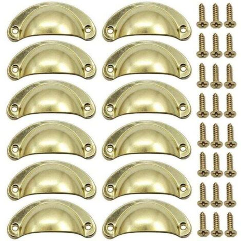 12 PCS Poignée Doré de Porte Coquille Rétro 82mm Poignée pour Meuble Tiroir Vintage avec Vis