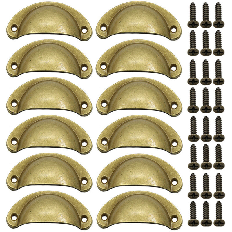 12 Pcs Poignée Shell Vintage Fer Poignée Bouton de Porte Décoration Rétro Métal Poignées Coquilles Armoire à Tiroirs Poignée avec Vis(Couleur: laiton)