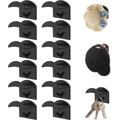 12 Pcs Porte Casquette Noir Chapeau Mural Support Plastique Crochet Adhésif de Baseball pour Porte Placard Bureau Maison Chambre