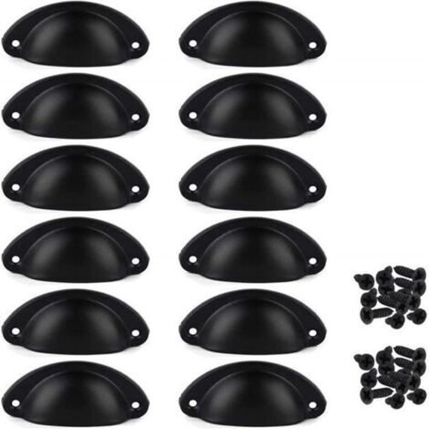 12 Pcs Porte Tiroir Armoire Fer Coquille Coupe Demi-Cercle PoignÉE Bouton De Traction Avec Vis 8.1cm X 3.2cm (Noir)
