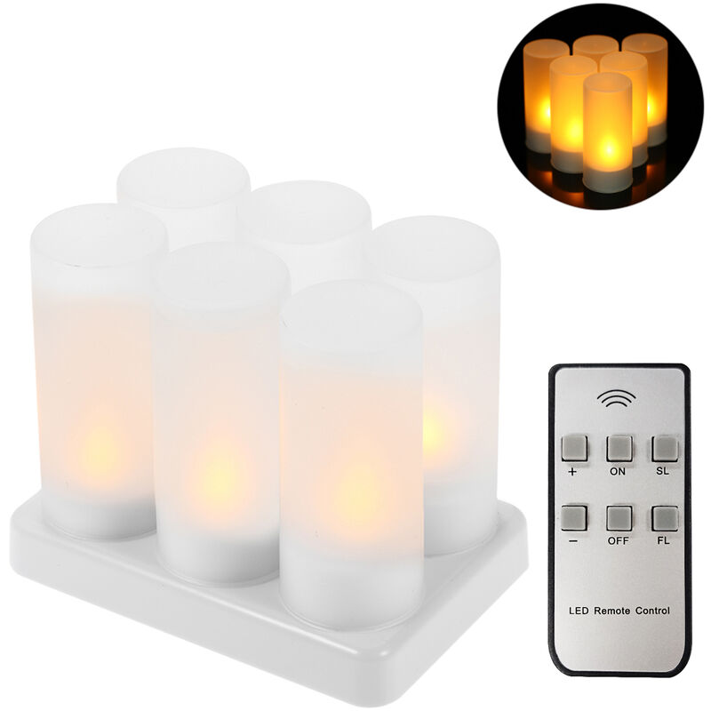 

6 PCS recargable sin llama de velas con control remoto realista parpadeo del LED amarillo inalambrico Tealight Velas con heladas Copas Base de carga