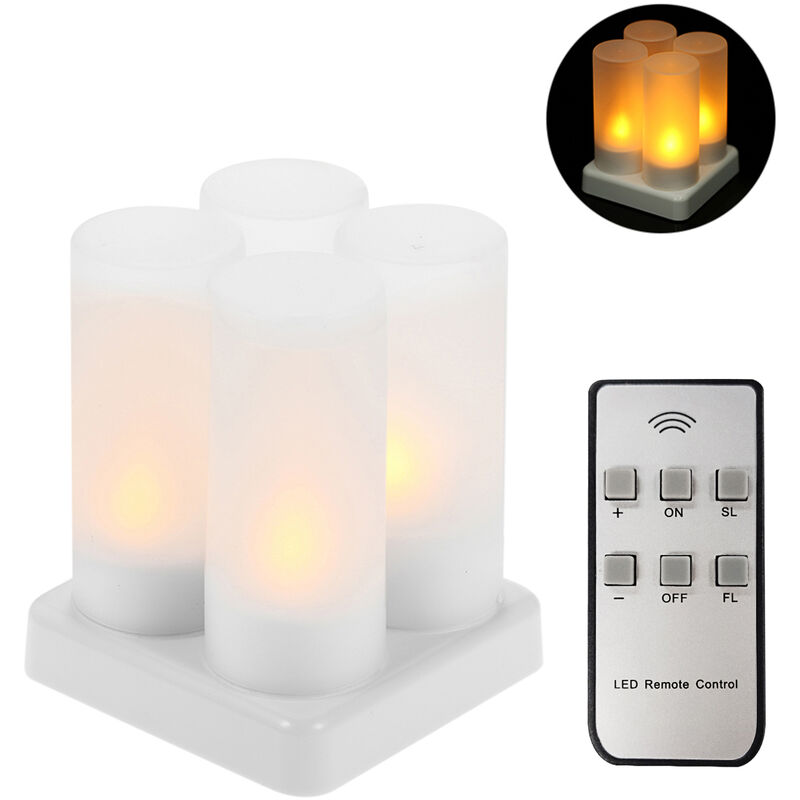 

4 PCS recargable sin llama de velas con control remoto realista parpadeo del LED amarillo inalambrico Tealight Velas con heladas Copas Base de carga