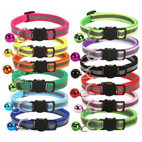 12 PCS Reflective Cat Collars, Anti-Choke Kitten Collar with Bell, Adjustable Cat Collar, Personalized Cat and Pet Accessory (12 Colors),