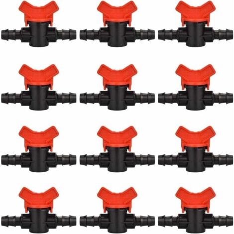 12 PCS Robinet de Jardin pour Tuyau, Tuyau Vanne d'irrigation 16  16mm Robinet d'arrêt raccord en Plastique pour Le contrôle extérieur de la vanne d'eau de Jardin (Noir + Rouge)-LIAIKI