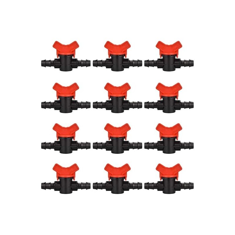 12 pcs Robinet de jardin pour tuyau, Tuyau Vanne d'irrigation 16 x 16mm Robinet d'arrêt raccord en Plastique pour le contrôle extérieur de la vanne