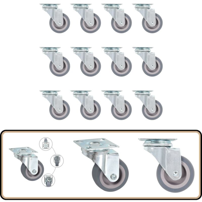 12 pcs Roulettes pivotantes 50 mm - Roulettes Pivotantes - Roulettes De Chariot - Roues Mobiles - Accessoires Meuble - Fixation Meuble
