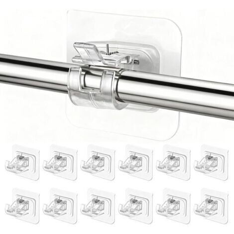 12 Pcs Support Tringle Rideaux sans Percage. Crochet Rideau Adhesifs Transparent avec Accroche Barre Porte pour Porte-Serviettes. Salle Bain. Hôtel. Cuisines