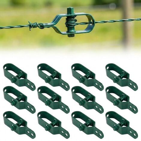 12 pcs - Tendeur Grillage - Fil De Tension - Métal Plastifié Vert 10x2,5cm Pour Poteaux Bois Et Fer Jardin