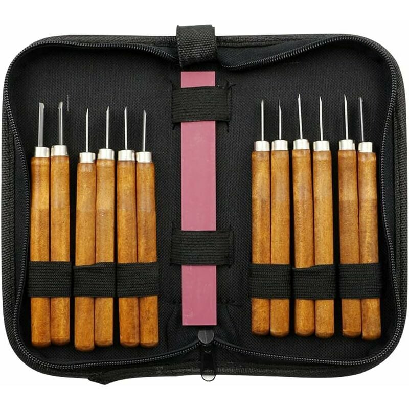 12 Pcs Wood Carving Hand Chisel Tool Set, Wood Professional Carving Kit, Tool Hand Carving Chisels with Sharpening Stone Storage Bag for Wood DIY
