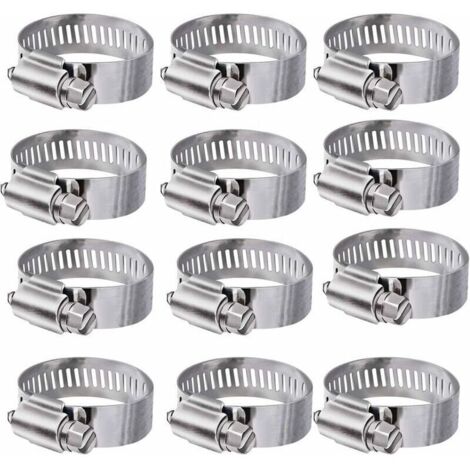 12 pezzi (16-25 mm) Fascette stringitubo in acciaio inox 304, clip regolabili in acciaio inox per tubo flessibile domestico, tubo dell'acqua, serbatoio del gas, tubo flessibile per auto
