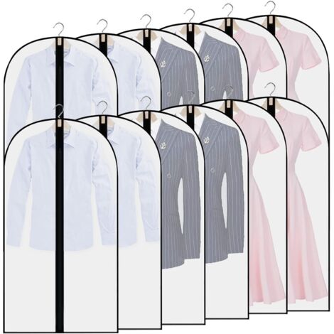 12 pezzi Borse per indumenti, Copriabiti trasparenti con cerniera, Copriabiti, Protezione per abiti per cappotti, vestiti, camicie (nero)