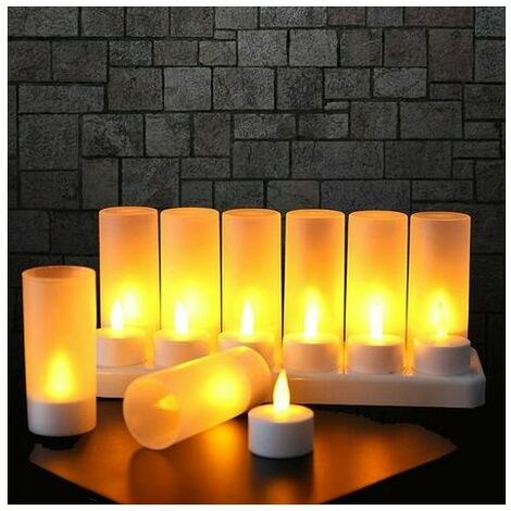 12 Pezzi Candela LED Ricaricabile Candela Elettrica LED Fiamma Tremolante con Stazione di Ricarica Decorazione per Natale Compleanno Matrimonio Cena Tavolo Votivo Caffetteria Bar Ristorante Hotel