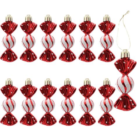12 pezzi decorazioni per albero di Natale caramelle pendenti decorazioni natalizie bastoncini di zucchero per albero di Natale appeso (rosso-B)