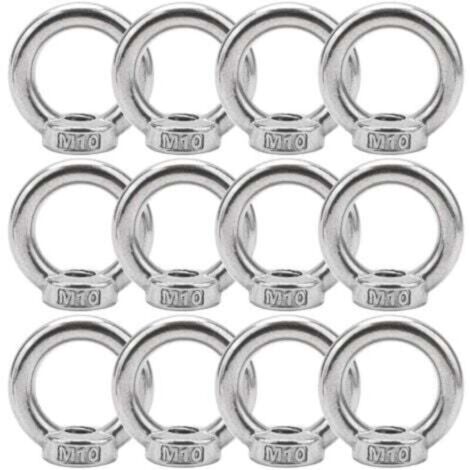 12 pezzi di dadi ad anello, dadi a occhiello e dadi di fissaggio filettati in acciaio inox M10 304 per accessori di sollevamento.