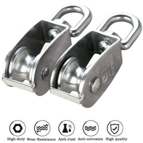 12 pezzi di puleggia singola M15 in acciaio inox 304, rullo per blocco puleggia singola da 15 mm, gancio girevole per gru, cavo in fune metallica liscio, carico 77 libbre/35 kg
