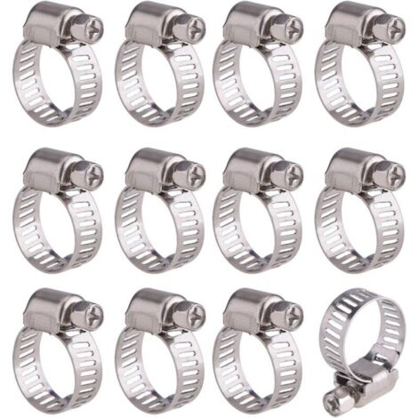 12 pezzi fascette stringitubo regolabili in acciaio inossidabile, fascette stringitubo, elementi di fissaggio (9-16 mm)