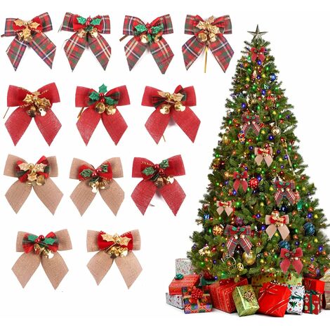 12 Pezzi Fiocco di Natale, Fiocco Regalo, Fiocchi per Festa di Natale, Decorazione con Fiocco di Natale Regali di Natale - Fiocchi Rossi - Fiocchi per Festa di Natale