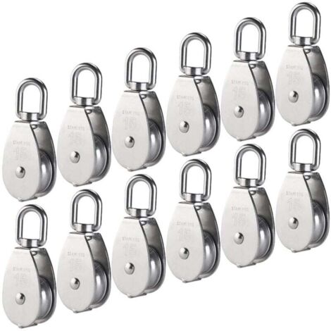 12 pezzi M15 Puleggia singola in acciaio inossidabile 304, rullo di blocco puleggia singola da 15 mm, gancio girevole per gru, cavo metallico liscio, carico 77 libbre/35 kg