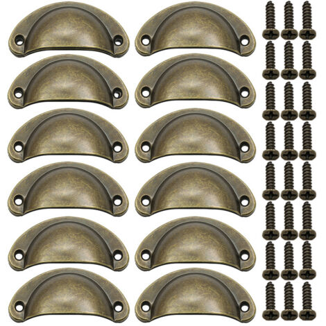 12 Pezzi Maniglia per Porta a Conchiglia, Maniglie per Porta retrò, Maniglie per Mobili Tradizionali a Mezza Luna con Viti, per Cassetto, Guardaroba, (Bronzo)