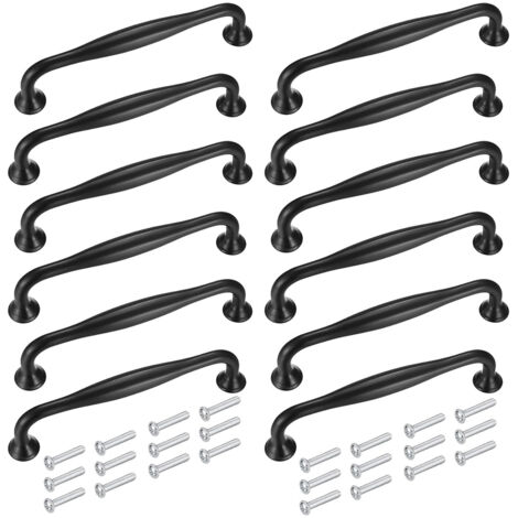 12 Pezzi Maniglie da Cucina 128 mm per Mobili Nere, per Porte Armadio, Pomelli per Armadietti, in Lega Alluminio con Viti
