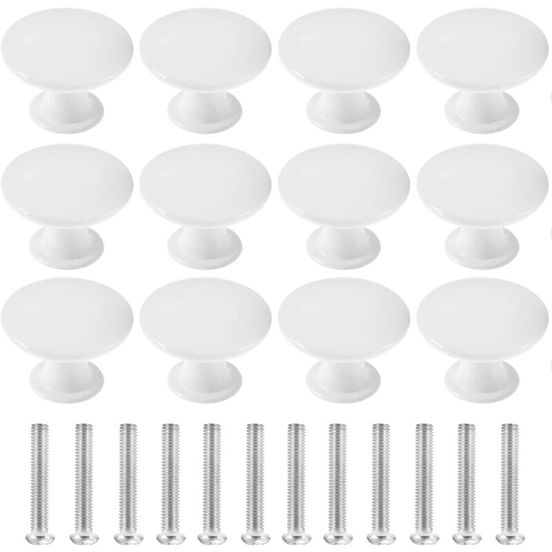Image of 12 Pezzi Pomelli per Mobili, Rotonde Maniglie per Porte da 30 Mm, Pomolo per Mobile in Alluminio per Cassetti Armadi da Cucina - Bianco