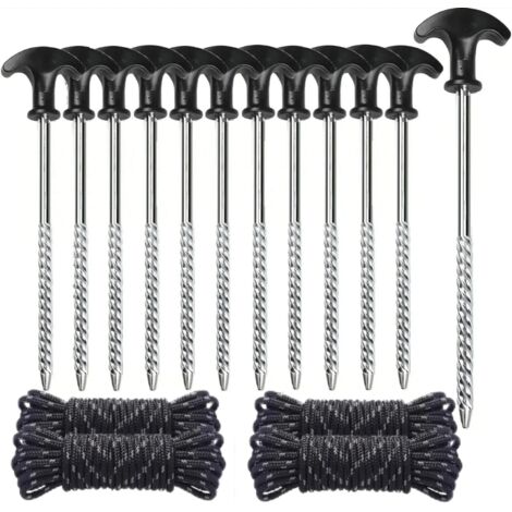 12 picchetti per tenda, picchetti da campeggio avvitabili, corda per tenda per terreni duri, giardino, campeggio, pesca e campeggio, picchetti per terreni duri, picchetti per tenda resistenti per avvi