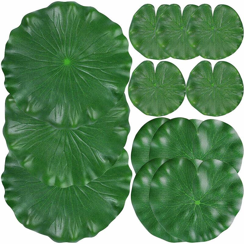 12 pièces de feuilles de nénuphars réalistes, feuilles de lotus en mousse flottante artificielle, nénuphars décor d'étang de feuillage artificiel