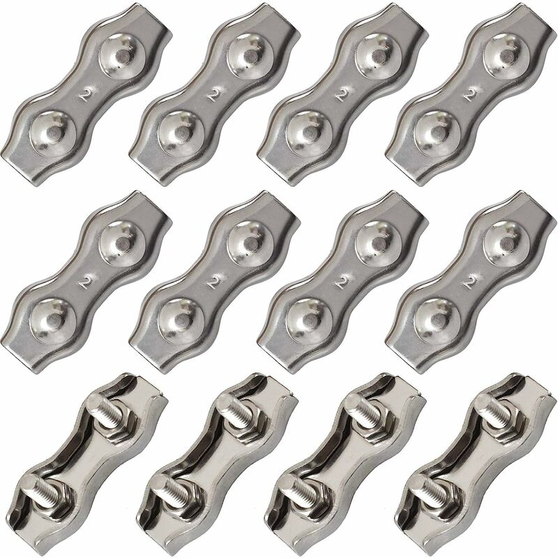 12 PièCes Duplex Pinces En Acier Inoxydable Double Serre CâBles Inox Connecteur De Corde Pince Serre CâBles Duplex Pince M2 Pince De CâBle Pour