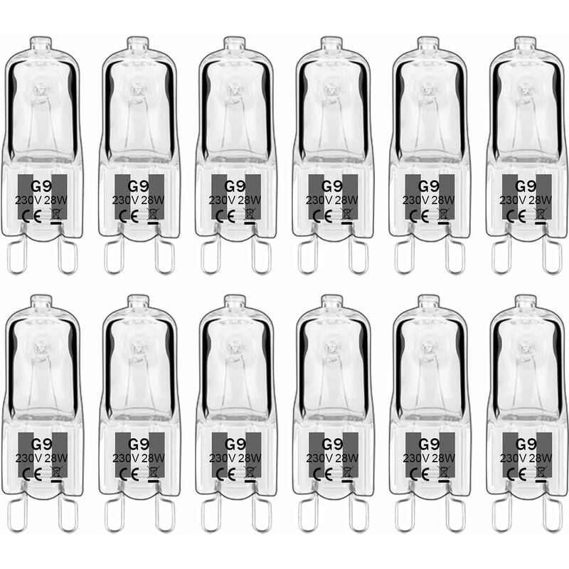 12 pièces G9 Lampes halogènes , ampoules G9 230V 28W 480lm, 2800K blanc chaud, ampoules à capsule dimmable, sans scintillement [Classe énergétique g]