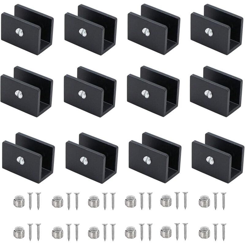 Minkurow - 12 Pièces Pince à Verre, Aluminium Supports D'étagère, Support De Cloison En Verre Réglable, Pour Tablettes En Verre De 6-8 Mm