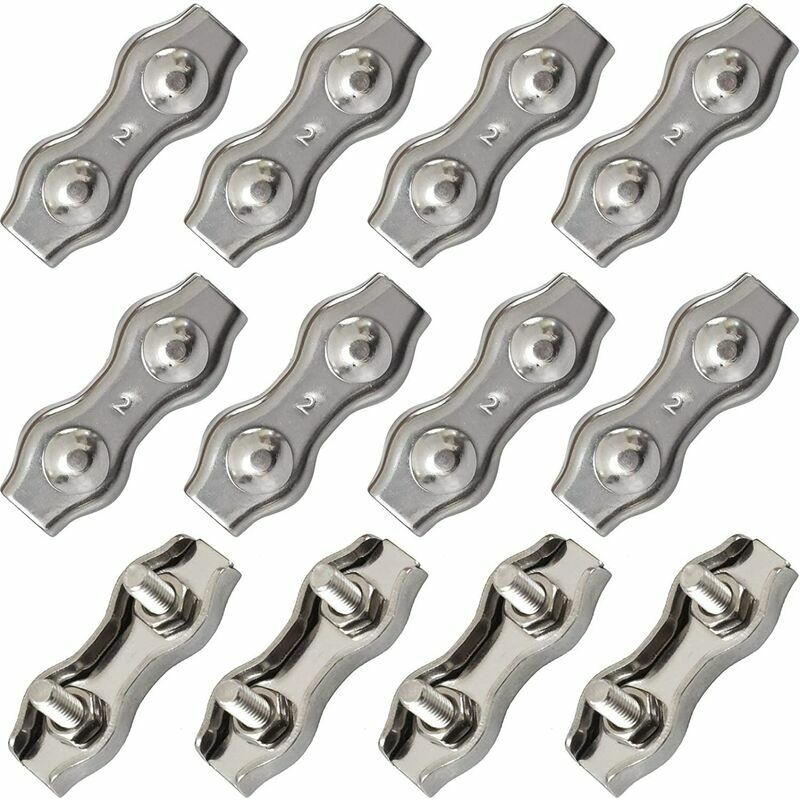 12 Pièces Pinces Duplex en Acier Inoxydable Doubles Serre-Câbles en Acier Inoxydable Connecteur de Corde Pince Duplex Pince M2 Pince Serre-Câble pour