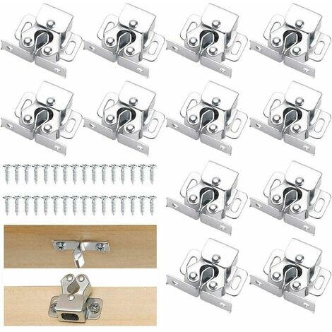12 Pi��ces Placard Loquet Porte d'Armoire, Rouleaux Fermetures Loquets, Armoire Catches Loquets, Durable Acier Armoire �� Double Rouleau Avec Vis pour Placards, Argent Fonepro��LUCKY-88