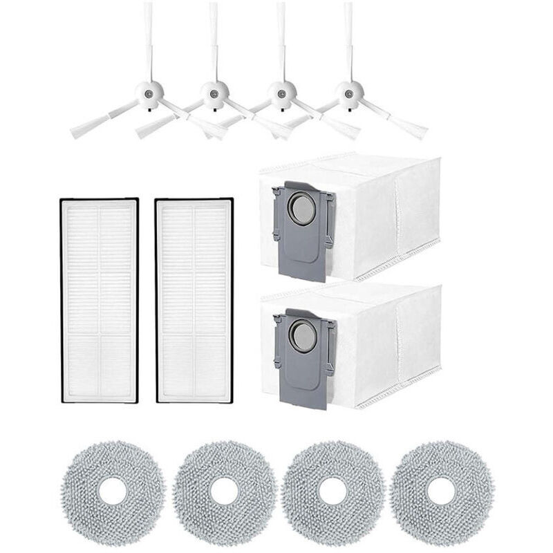 12-piece accessory kit for the Roborock Q Revo/P10 robot vacuum cleaner, including 4 cloths, 2 dust bags, 4 side brushes and 2 filters.