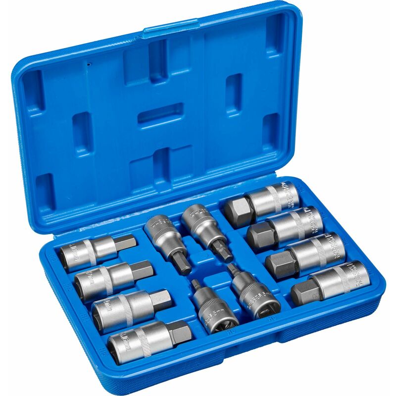 12-Piece socket set with internal hex attachment - torx bit set, torx socket set, allen key socket set - blue