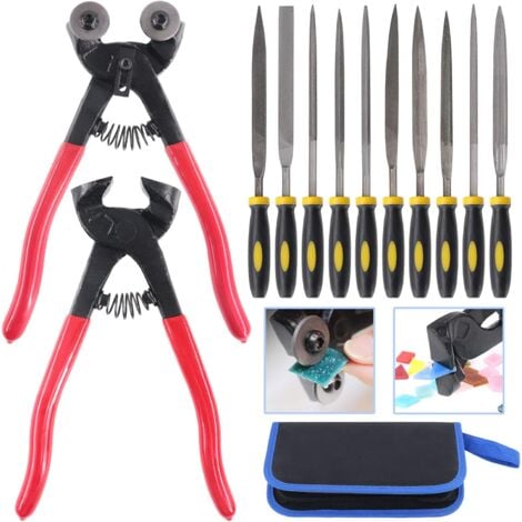 TOOLIVE 12-piece mosaic tool set, rolling glass mosaic tweezers and tile cutting pliers with 10 high-strength needle files