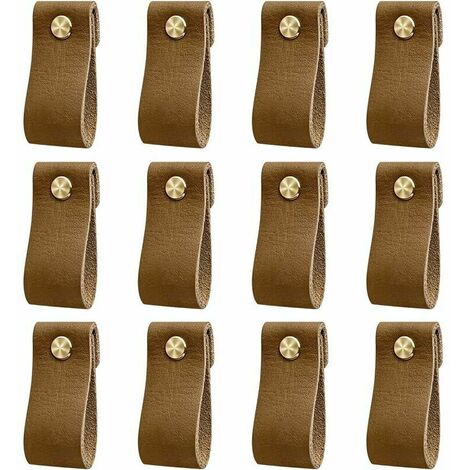 12 Piece Set Furniture Leather Handles with Nuts, Wardrobe Door Handles, Wardrobe Knobs, Crash Proof