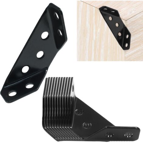 12-piece stainless steel furniture corner connector, black shelf bracket metal corner bracket, suitable for wooden L-shaped brackets with screws, three-sided fixing 90-degree right angle bracket