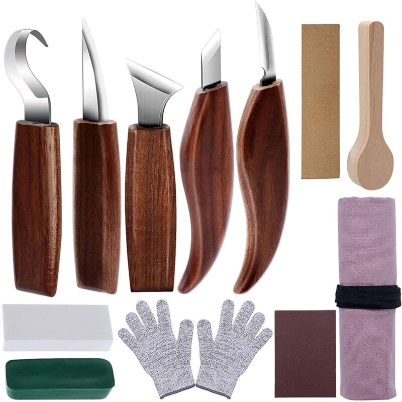 12 Piece Wood Carving Tools Set, Wood Carving Hand Tools Kit, Carving Knife With Hook, Wood Carving Knife, For diy Woodworking Sculpture, Woodworking