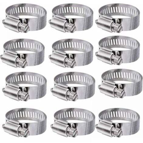12 pièces (16-25 mm) colliers de serrage réglables en acier inoxydable 304 colliers de serrage pour conduites d'eau domestiques, réservoirs de gaz, tuyaux automobiles