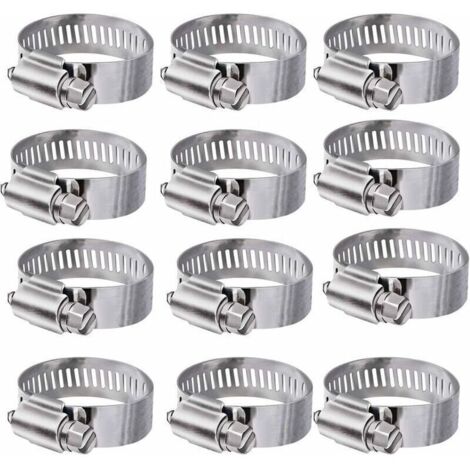 12 Pièces (16-25mm) Collier de Serrage 304 Collier INOX Ajustable en Acier Inoxydable Tuyau Pinces Clips Fixationpour Famille Tuyau d'eau.réservoir de gaz.Tube d'automobiles