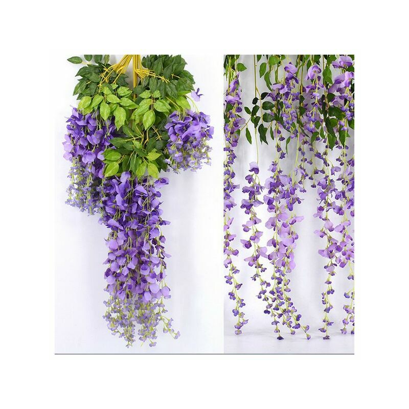 12 pièces 3.6 'soie artificielle glycine vigne Ratta suspendus guirlande de fleurs ficelle maison fête de mariage décoration violet - purple