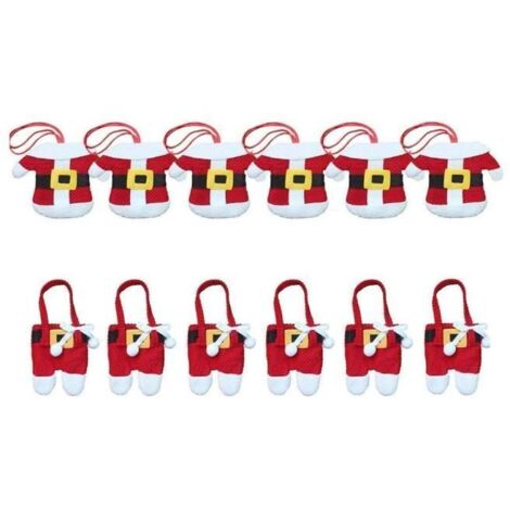 12 Pièces (6 Manteaux + 6 Pantalons) Décoration de Table de Noël Porte-Couverts Costume du Père Noël Service de Table