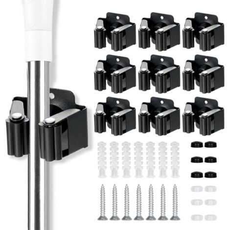 12 Pièces Accroche Balai Mural, Noir Porte Balais Mural, Support Balais Mural, Porte Balais Mural Sans Percage, Rangement Attache Balai Mural Supports de serpillère Pour Salle De Bain, Jardin, Garage