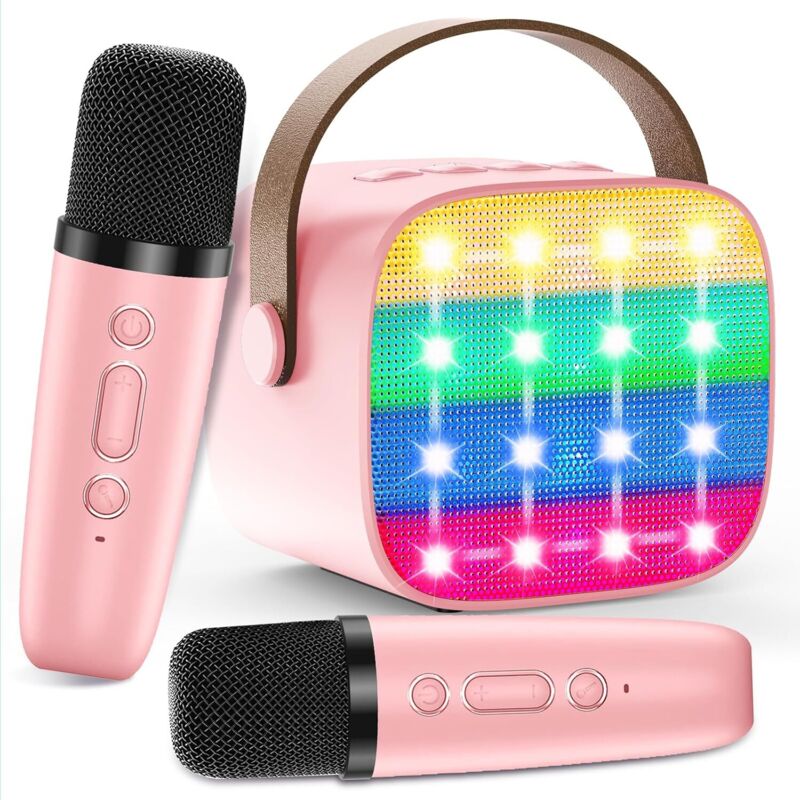 Machine Karaoké Pour Enfants Avec 2 Micros Sans Fil - Haut-Parleur Portable Bluetooth, Changement De Voix, Lumières Led, Jouet Musical Pour Filles Et