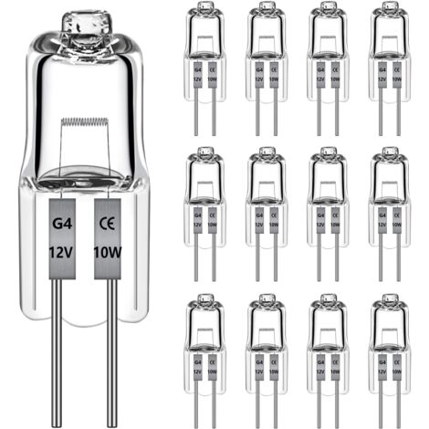 12 Pièces Ampoule Halogène G4 12V 10W, Dimmable 2700K Blanc Chaud, Ampoule G4 Halogène Pour Lustres en Cristal, l'éclairage d'Armoire et Ainsi de Suite